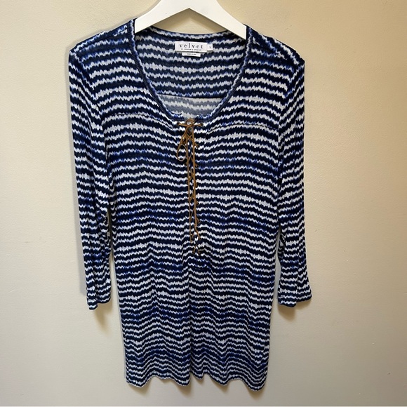 Velvet by Graham & Spencer ~Long Sleeve Lace-Up  Stretch Swim Cover/ Mini Dress - Picture 1 of 10